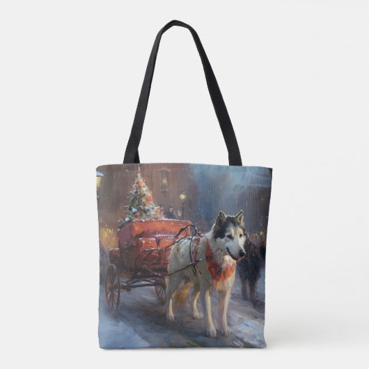 Alaskan Malamute Kerstmis Feestelijk Seizoen Tote Bag (Achterkant)