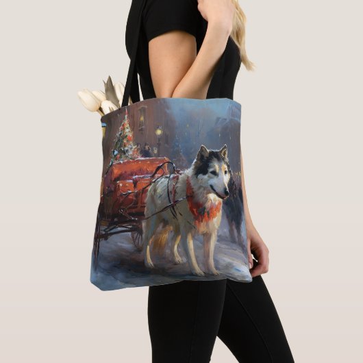 Alaskan Malamute Kerstmis Feestelijk Seizoen Tote Bag (Dichtbij)