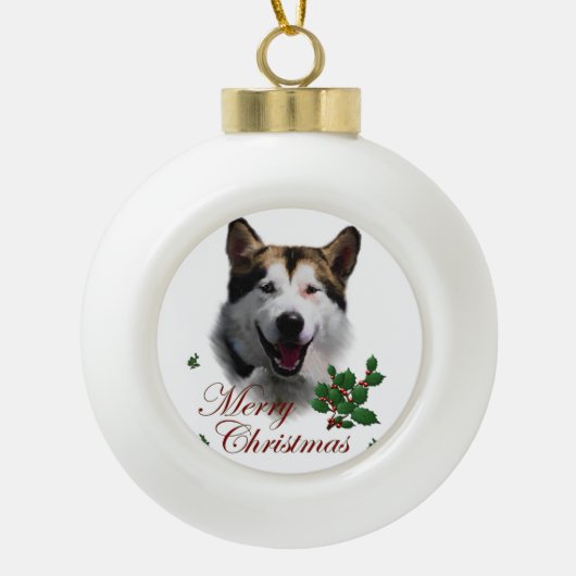 Alaskan Malamute Kerstmis Keramische Bal Ornament (Voorkant)
