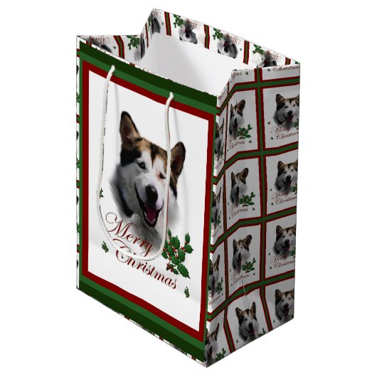 Alaskan Malamute Kerstmis Medium Cadeauzakje (Voorkant Gekanteld)