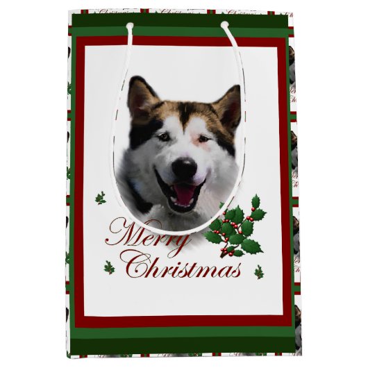 Alaskan Malamute Kerstmis Medium Cadeauzakje (Voorkant)