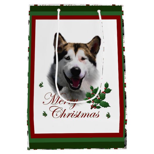Alaskan Malamute Kerstmis Medium Cadeauzakje (Achterkant)