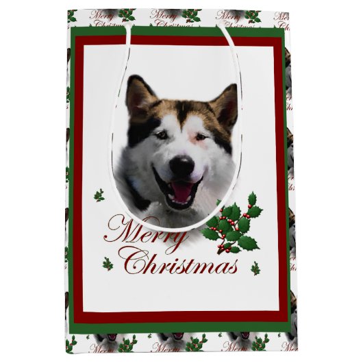 Alaskan Malamute Kerstmis Medium Cadeauzakje (Voorkant)
