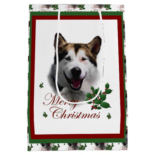 Alaskan Malamute Kerstmis Medium Cadeauzakje (Achterkant)