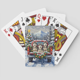 Alaskan Malamute Kerstmis Rode Truck Winter Pokerkaarten