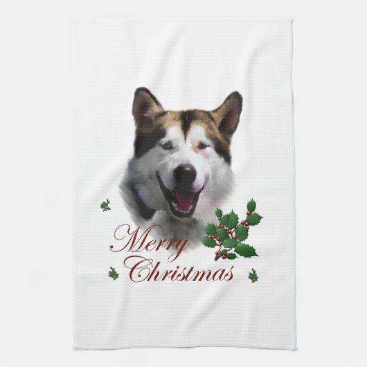 Alaskan Malamute Kerstmis Theedoek (Verticaal)