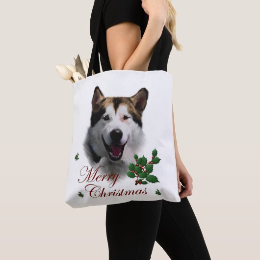 Alaskan Malamute Kerstmis Tote Bag (Dichtbij)