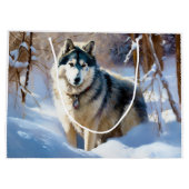 Alaskan Malamute Laat het Sneeuwen Kerstmis Groot Cadeauzakje (Achterkant)