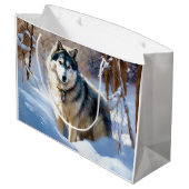 Alaskan Malamute Laat het Sneeuwen Kerstmis Groot Cadeauzakje (Achterkant Gekanteld)