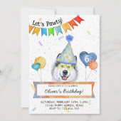 Alaskan Malamute laat Pawty Dog Birthday Party Kaart (Voorkant)