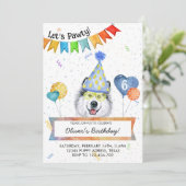 Alaskan Malamute laat Pawty Dog Birthday Party Kaart (Staand voorkant)