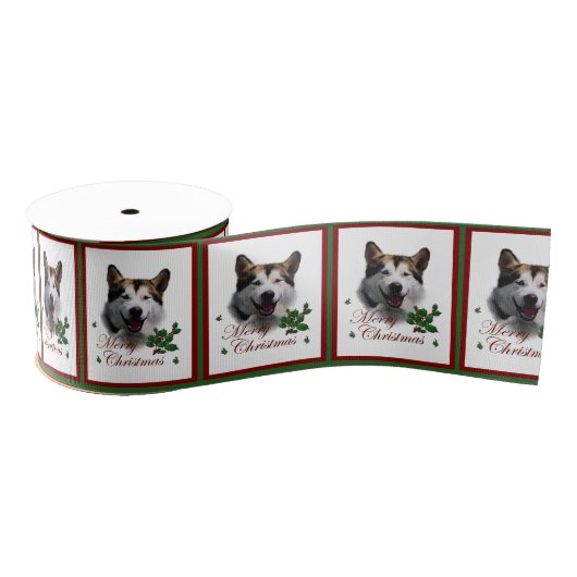 Alaskan Malamute Merry Kerstmis Grosgrain Lint (Spoel)