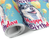 Alaskan Malamute met ballonnen Verjaardag Cadeaupapier (Rol Hoek)