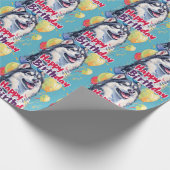 Alaskan Malamute met ballonnen Verjaardag Cadeaupapier (Hoek)
