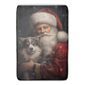 Alaskan Malamute met Kerstman Kerstmis Badmat (Voorkant Verticaal)