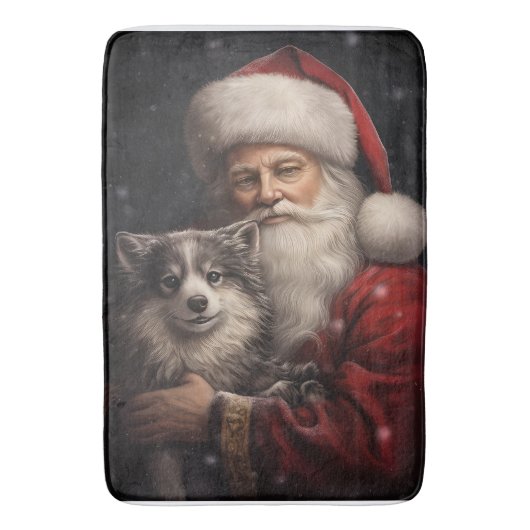 Alaskan Malamute met Kerstman Kerstmis Badmat (Voorkant Verticaal)