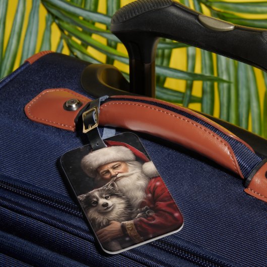 Alaskan Malamute met Kerstman Kerstmis Bagagelabel (Voorkant Insitu 1)