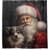Alaskan Malamute met Kerstman Kerstmis Douchegordijn (Voorkant)