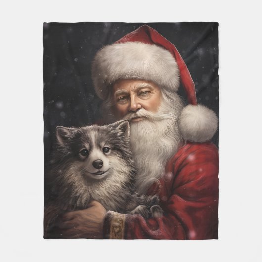 Alaskan Malamute met Kerstman Kerstmis Fleece Deken (Voorkant)