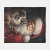 Alaskan Malamute met Kerstman Kerstmis Fleece Deken (Voorkant (Horizontaal))