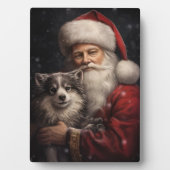 Alaskan Malamute met Kerstman Kerstmis Fotoplaat (voorkant)