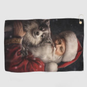Alaskan Malamute met Kerstman Kerstmis Golfhanddoek (Horizontaal)