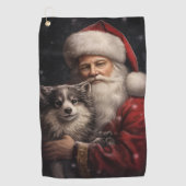 Alaskan Malamute met Kerstman Kerstmis Golfhanddoek (Voorkant)