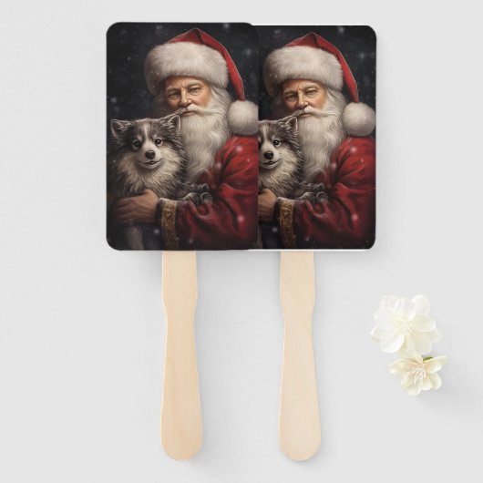 Alaskan Malamute met Kerstman Kerstmis Handwaaier (Voorkant en achterkant)