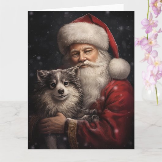Alaskan Malamute met Kerstman Kerstmis Kaart (Orchidee)