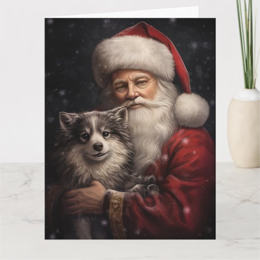 Alaskan Malamute met Kerstman Kerstmis Kaart (Voorkant)
