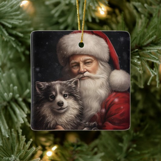 Alaskan Malamute met Kerstman Kerstmis Keramisch Ornament (Boom)