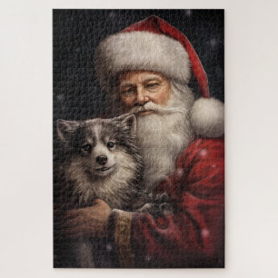 Alaskan Malamute met Kerstman Kerstmis Legpuzzel