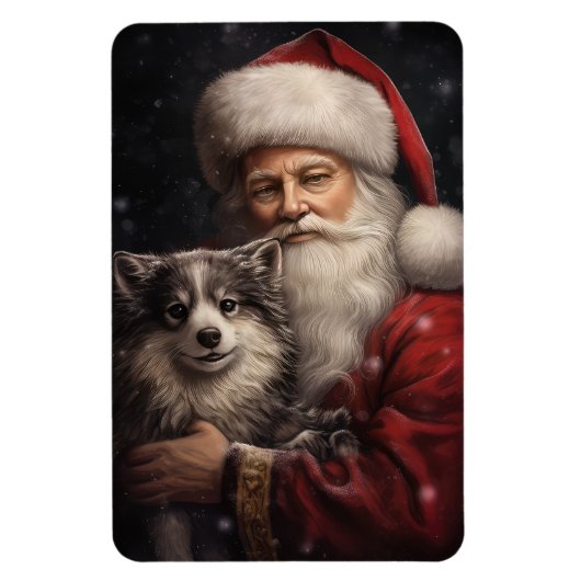 Alaskan Malamute met Kerstman Kerstmis Magneet (Verticaal)