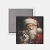 Alaskan Malamute met Kerstman Kerstmis Magneet (Voorkant / Achterkant)