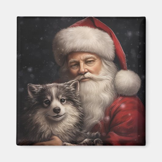Alaskan Malamute met Kerstman Kerstmis Magneet (Voorkant)