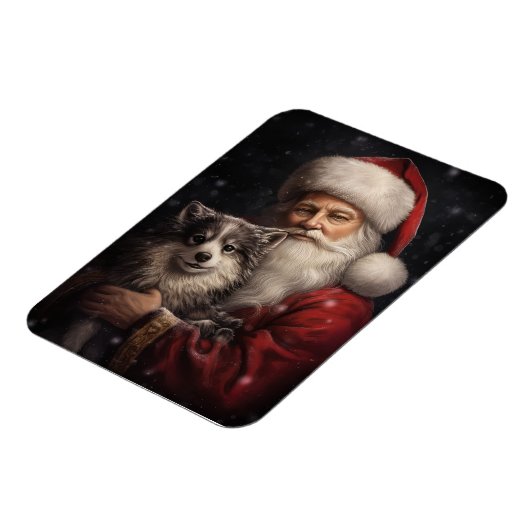 Alaskan Malamute met Kerstman Kerstmis Magneet (Linkerzijde)