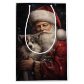 Alaskan Malamute met Kerstman Kerstmis Medium Cadeauzakje (Voorkant)