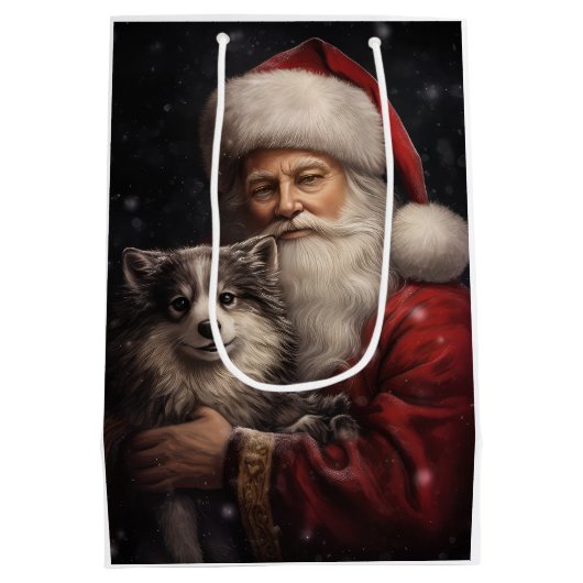 Alaskan Malamute met Kerstman Kerstmis Medium Cadeauzakje (Achterkant)