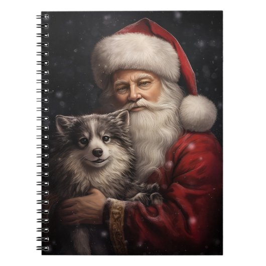 Alaskan Malamute met Kerstman Kerstmis Notitieboek (Voorkant)