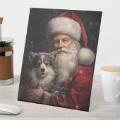 Alaskan Malamute met Kerstman Kerstmis Reclamebord Met Voetstuk (Insitu)