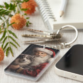 Alaskan Malamute met Kerstman Kerstmis Sleutelhanger (Voorkant Rechts)