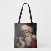 Alaskan Malamute met Kerstman Kerstmis Tote Bag (Voorkant)