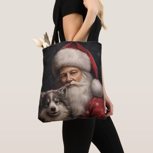 Alaskan Malamute met Kerstman Kerstmis Tote Bag (Dichtbij)