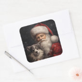 Alaskan Malamute met Kerstman Kerstmis Vierkante Sticker (Envelop)