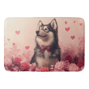 Alaskan Malamute met Rozen - Valentijnsdag  Badmat