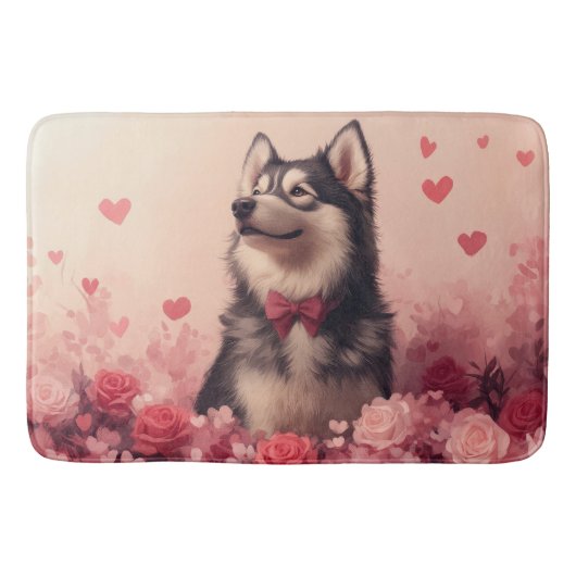 Alaskan Malamute met Rozen - Valentijnsdag Badmat (Voorkant)