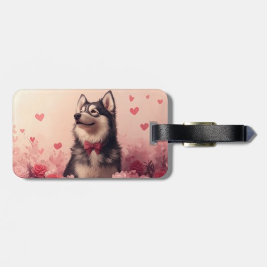 Alaskan Malamute met Rozen - Valentijnsdag Bagagelabel (Achterkant horizontaal)