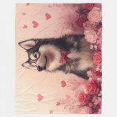 Alaskan Malamute met Rozen - Valentijnsdag Fleece Deken (Voorkant)