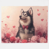 Alaskan Malamute met Rozen - Valentijnsdag Fleece Deken (Voorkant (Horizontaal))