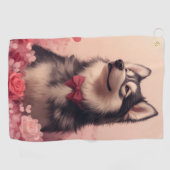 Alaskan Malamute met Rozen - Valentijnsdag Golfhanddoek (Horizontaal)